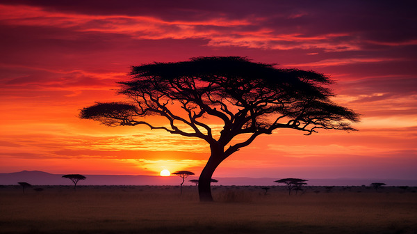 Acacia Tree on Serengeti AI Print