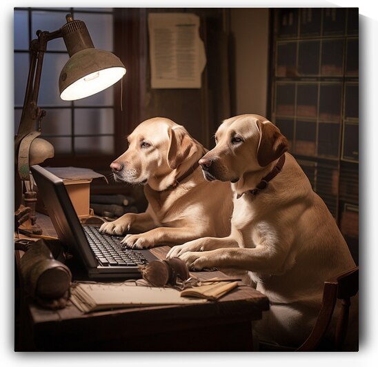 Golden Labradors Texting AI by Bob Hudson