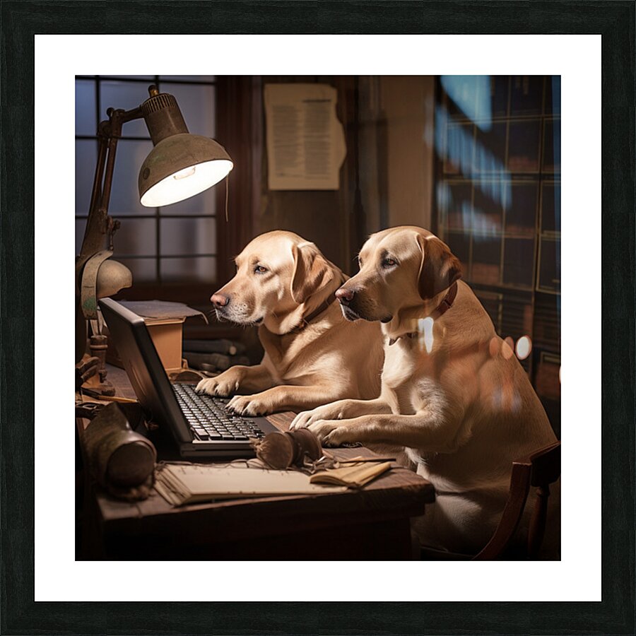 Golden Labradors Texting AI Picture Frame print