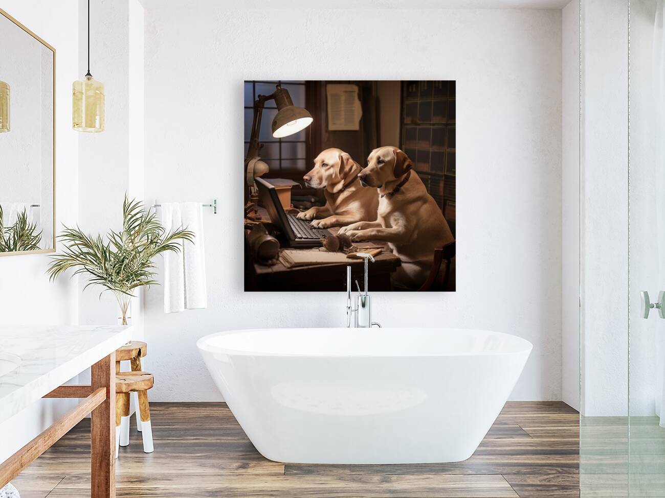 Golden Labradors Texting AI Reproduction