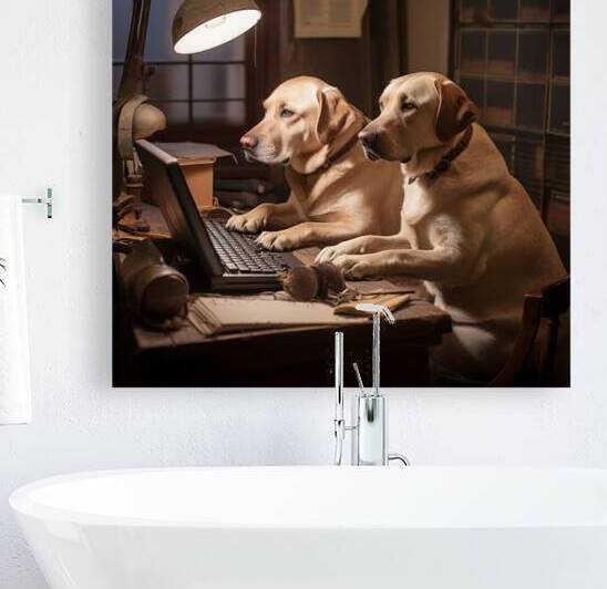 Golden Labradors Texting AI by Bob Hudson